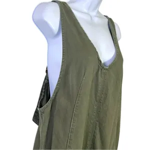 Free People High Roller Jumpsuit in Moss Stone Size Small Denim Overalls Harem thumbnail 10