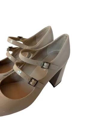 Marc Fisher Charisy Patent Taupe Heel Mary Janes Shoes Double Buckle Size 7.5 thumbnail 5