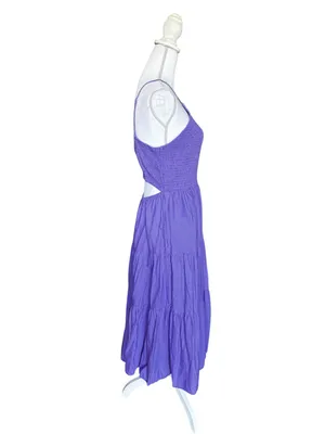 NWT Universal Thread Purple Smocked Tiered Midi Dress Pockets Cutout Back M thumbnail 4
