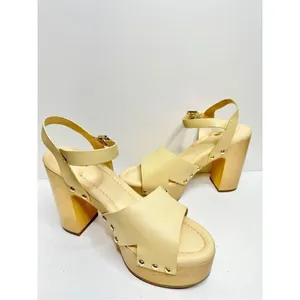 Sarto by Franco Sarto Wally Cream Leather Wood Platform Block Heel Sandals 9 thumbnail 4