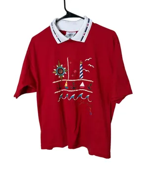 Gopher Sport Red Nautical‎ Sailboat Lighthouse Anchor Polo Shirt Top thumbnail 1