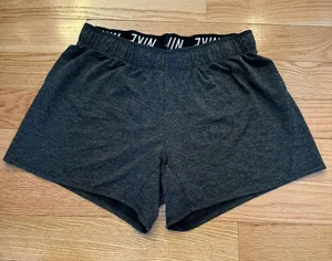 Nike Dri Fit Shorts Adult Medium Gray Swoosh Mid Rise Polyester Draw String thumbnail 1