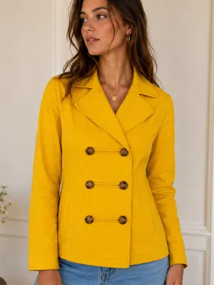 NWT 2012 Old Navy Yellow Cotton Peacoat Jacket Early 2010s Twee S thumbnail 1