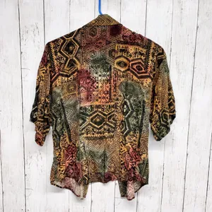 Vintage Patterns Shirt Women Large Geo Print Short Sleeve Button Down Blouse Y2K thumbnail 7
