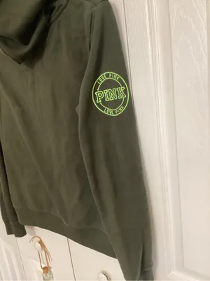 Victoria's Secret PINK Olive Green Hoodie with Neon Green Accents thumbnail 2