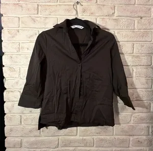 Zara Brown Button-Up Collared Shirt Size S thumbnail 1