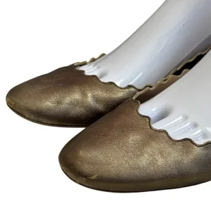 Chloe Lauren Scalloped Ballet Flats Bronze Leather Classic‎ Luxury EU 40 US 9.5 thumbnail 4