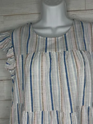 NWOT August Sky Striped Womens Mini Tiered Flutter Sleeve Dress Size Medium thumbnail 3