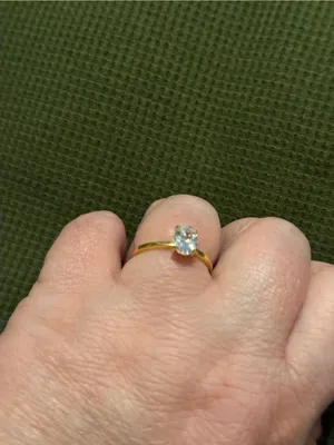 Gold Solitaire Oval Cubic Zirconia Ring - Classic Women's Jewelry thumbnail 5