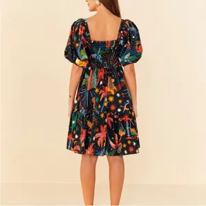 FARM RIO Zodiac Printed Mini Dress‎ size Small Puff Sleeves Celestial Witchy thumbnail 3