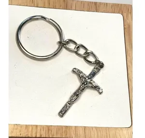 Silver-Tone Crucifix Keychain With Religious Jesus Cross Pendant thumbnail 13