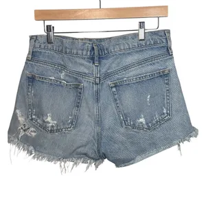 Agolde Light Blue Distressed Denim Jean Shorts thumbnail 2