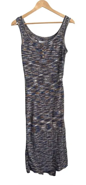 Anthropologie Daily Practice Space Dye Ribbed Midi Dress Blue Brown XS thumbnail 1