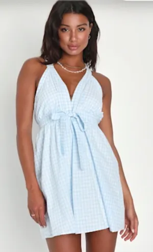 Lulus dreamy afternoon blue gingham dress thumbnail 1