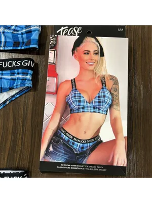 Tease Y2K No F..ks Given Blue Plaid 3 Piece Lingerie Set S/M NWT Y2K Punk thumbnail 5