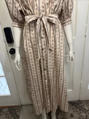 Entro Floral 100% Cotton Puff Sleeve Belted Midi Dress with Pockets Size Small thumbnail 5
