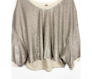 Free People Champagne Dreams Tee Small Neutral Gold Sequin Oversized Cropped thumbnail 9
