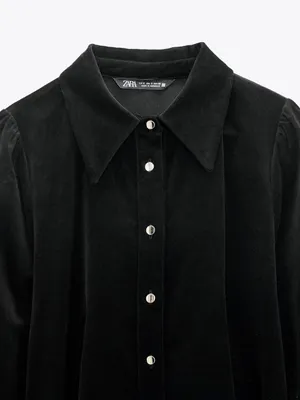 Zara Black Button Down Velvet Mini Dress thumbnail 4