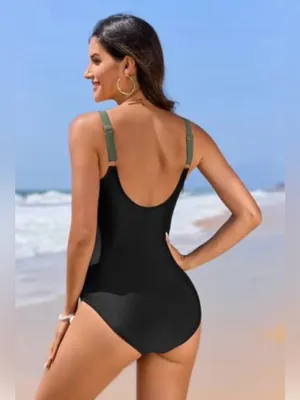 Olive & Black Twist-Front One-Piece Swimsuit thumbnail 2