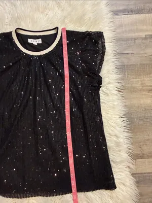 THML sequin flutter sleeve top blouse fully lined black M Size M thumbnail 7