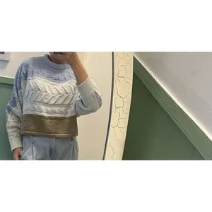 Derek Heart colorblock knit sweater blue cream brown size M thumbnail 7