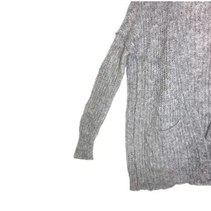 Free People Weekend Getaway Grey Ribbed Knit Alpaca Open Front Long Cardigan thumbnail 6