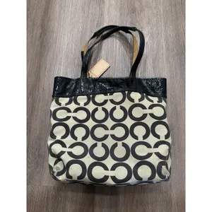 Coach‎ Aubrey Tote Bag Purse Large Designer Y2K Retro Luxury Cream Black Logo thumbnail 3