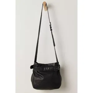 NWT!! FREE PEOPLE Black Leather Embellished Belt Bucket Bag Studded Studs Solid thumbnail 6