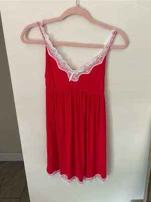 Dolls Kill Avid love ❤️ red white lace trim babydoll nighty mini slip dress S thumbnail 2