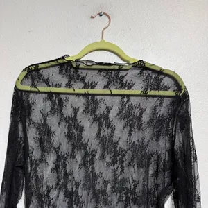 Black Lace Sheer Long Sleeve Boatneck Top Sz L NWT thumbnail 3