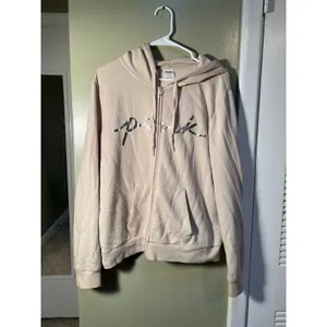 Victoria's Secret PINK Women's Sz XL Classic Full Zip Hoodie Vanilla Bean Silver thumbnail 4