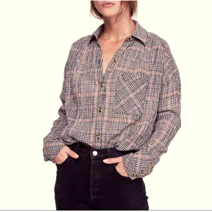 Free People Break My Stride Oversized Plaid Long Sleeve Button Up Shirt Size S thumbnail 5