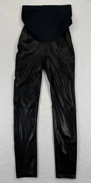 Spanx Maternity Faux‎ Leather Leggings Black High Rise Over Belly Large L/G READ thumbnail 1
