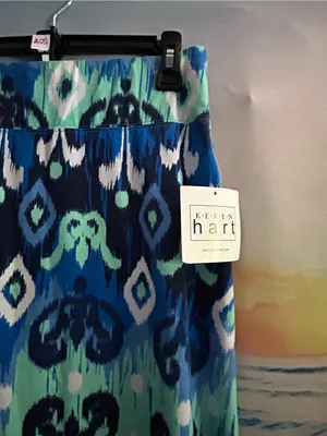KEREN Hart Women’s Blue & Green Ikat Print Maxi Skirt SM NWT thumbnail 3