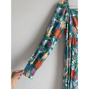 PRETTYGARDEN Green Tropical Floral Maxi Dress Smocked Cuff Square‎ Neck Boho M thumbnail 6