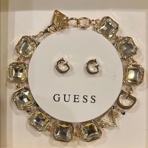 Guess Gold and Silver Sparkling Rhinestone Bracelet and G earrings Jewelry Set thumbnail 5