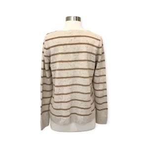 Caslon M Wool Blend Beige Tan Stripe Long Sleeve Crew Neck Sweater Knit Pullover thumbnail 3