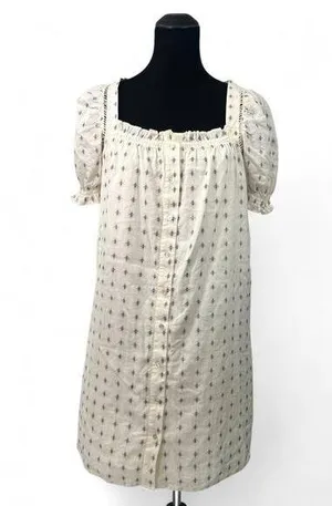 ANTHROPOLOGIE DRA | S | Cream and Embroidery Peasant Dress Puff Shoulder thumbnail 1