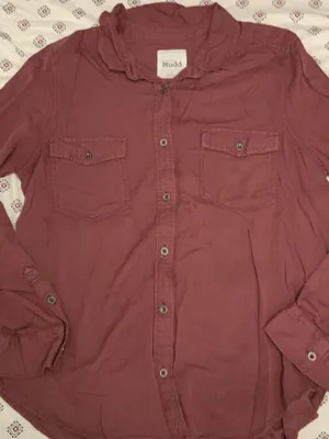 Mudd Red Button Up Large Casual Shirt Collared Long Sleeve Top Burgundy thumbnail 1