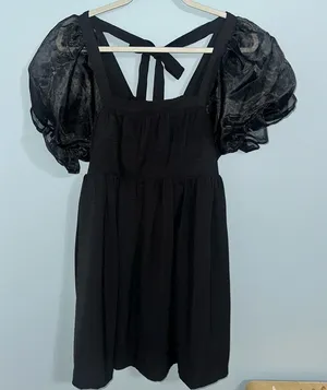 Entro Black Dress With Pockets Puffy Shoulder Small thumbnail 1