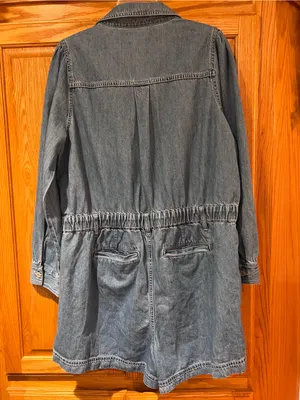 Madewell Denim Long-Sleeve Button-Front Cotton Romper in Rushland‎ Wash Size XXL thumbnail 10