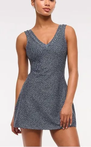 Abercrombie YPB sculptLUX V-Neck Mini Dress XXL Navy Polka Dot Active Romper thumbnail 1