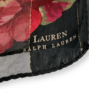 VINTAGE Ralph Lauren Silk Sheer Black w/ Red Floral & Gold Thread 54 X 11" Scarf thumbnail 3