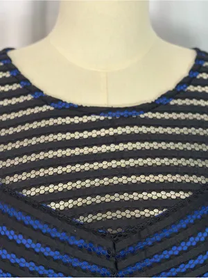 City Chic XXL Black & Royal Blue Mesh Stripe Peplum Top | Sheer Detail (1313) thumbnail 6