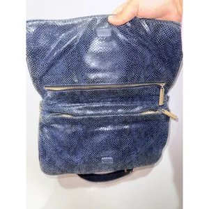 Tory Burch Reva Clutch Blue Leather‎ Snakeskin Print Chain Handbag Bag L thumbnail 9