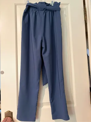 Grace Karin Slate Blue Paperbag Waist Straight-Leg Pants Size S thumbnail 3