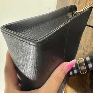 Burberry Vintage Clutch Bag Medium Black Leather Check Canvas Strap Hardware thumbnail 13