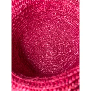 Vintage Magenta Pink Straw Sun Hat Wide Brim Floral‎ Ribbon Accent Summer Beach thumbnail 5