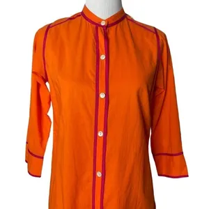 Gretchen Scott Tunic Shirt Tail Dress Womens S Orange Mandarin Collar 3/4 Sleeve thumbnail 11