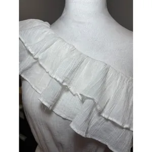 Boston Proper White One Shoulder Ruffle Midi Dress 12‎ Cotton Tiered thumbnail 4